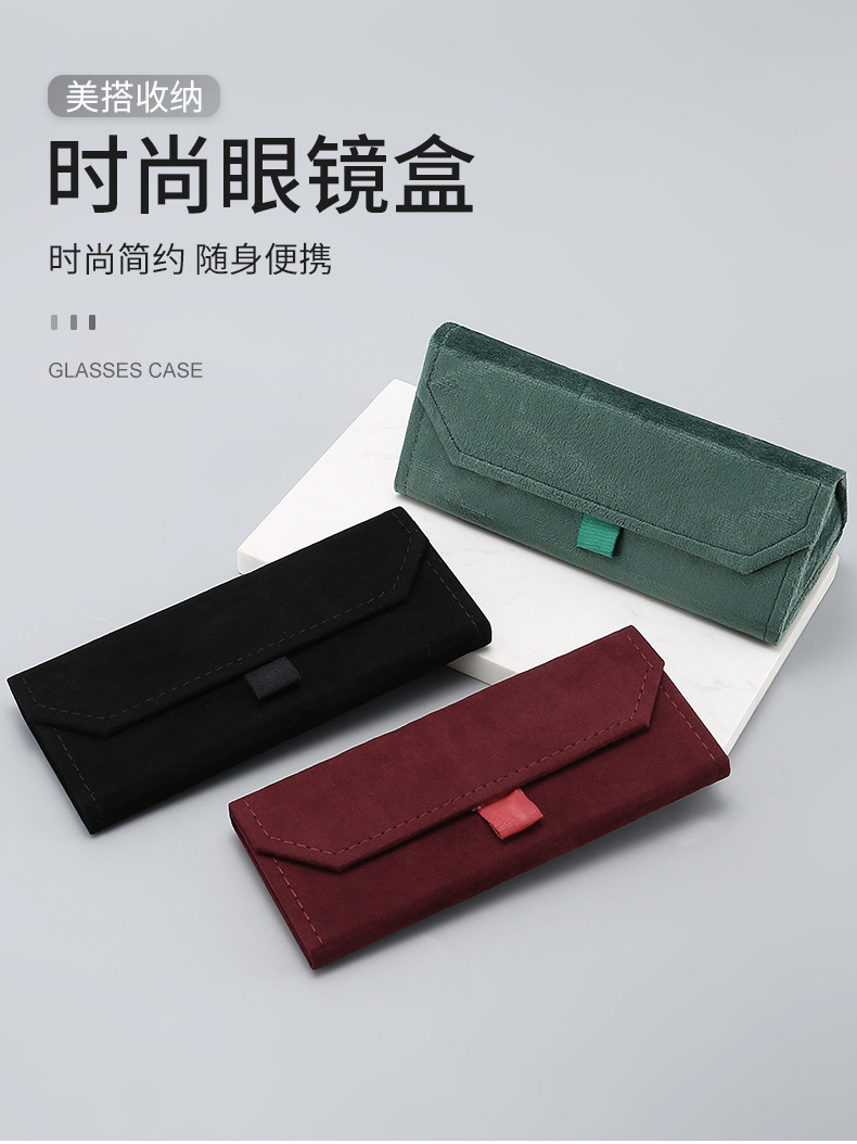 新款毛绒眼镜盒布标拉手三角折叠眼镜盒创意抗压太阳镜盒批发详情14