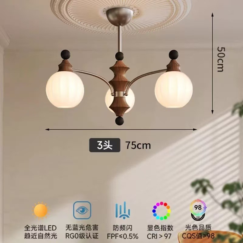 美式复古风卧室吊灯法式中古高级感实木设计师款艺术灯具.详情5