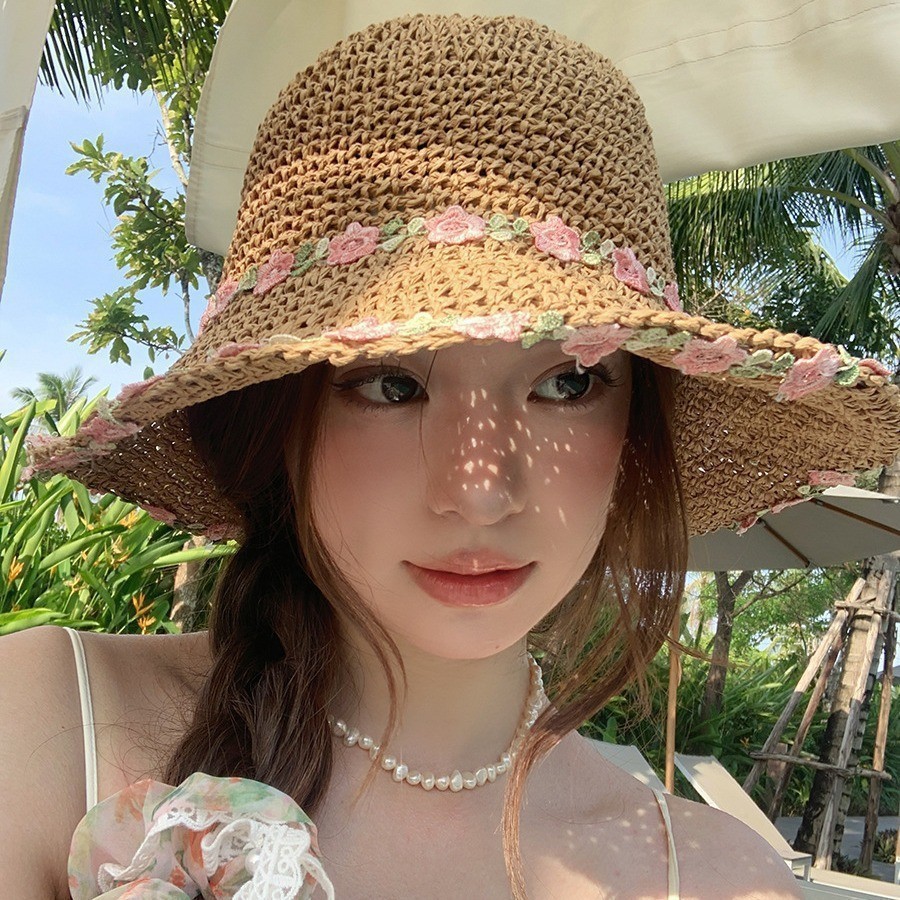 Little flower straw hat, country-style straw woven hat, vacation and travel, seaside sun hat, beach sun protection hat, summer pic 5