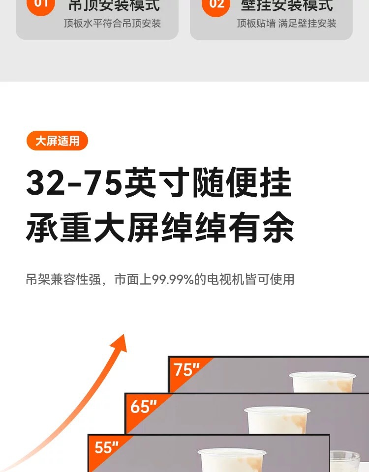液晶电视机吊架伸缩旋转奶茶店悬空支架悬挂双屏吊顶吊装挂架详情18