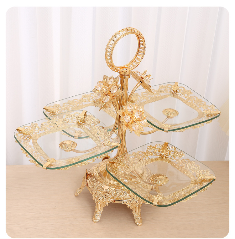 European-style ironwork glass fruit plate, high-end creative coffee table for home living room, snack and dried fruit display plate, dessert stand pic 11