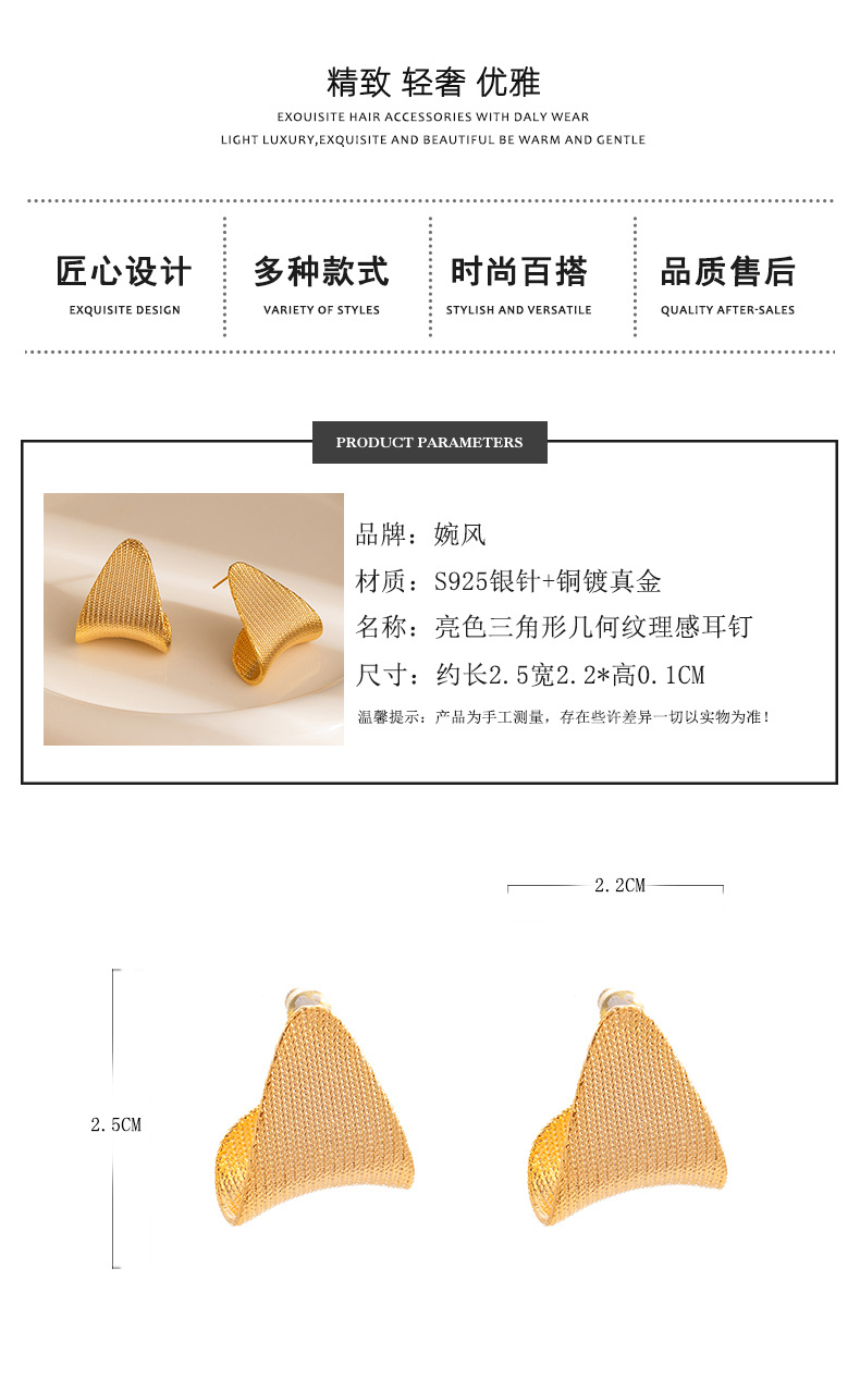 European and American style simple textured triangular ear studs, niche, light luxury, elegant and high-end, personalized and fashionable earrings pic 2
