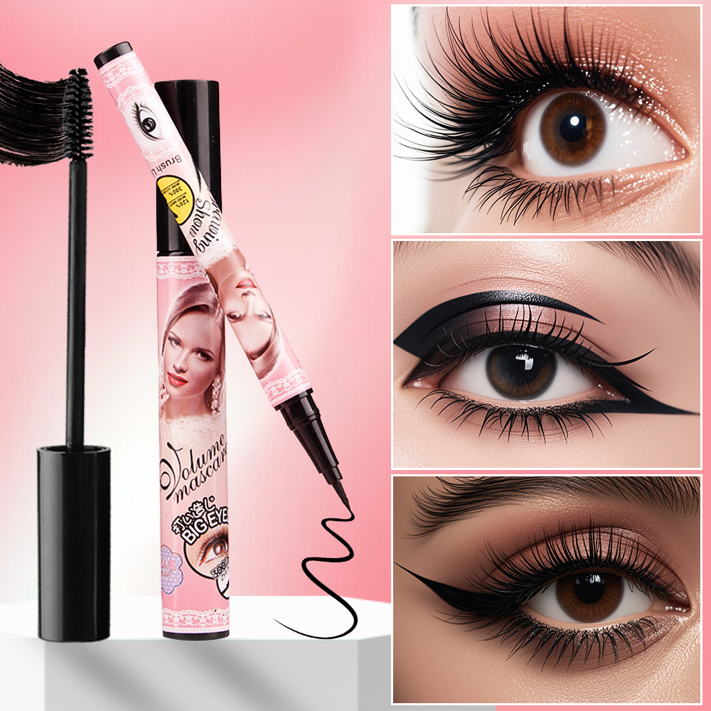 Cross-border makeup QICIY mascara + eyeliner pen, waterproof, thick, slender, curly silicone brush head, three-dimensional and natural pic 4