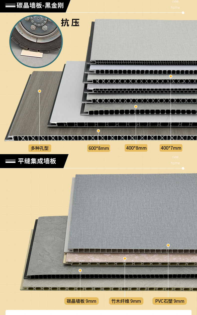 竹木纤维集成墙板背景墙电视墙装饰黑金刚竹炭集成墙板石塑护墙板方口详情4