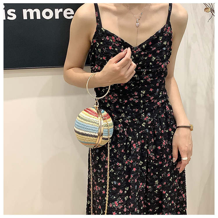 时尚女士小圆包简约链条撞色单肩包球形盒子晚宴包个性小众手提包详情19