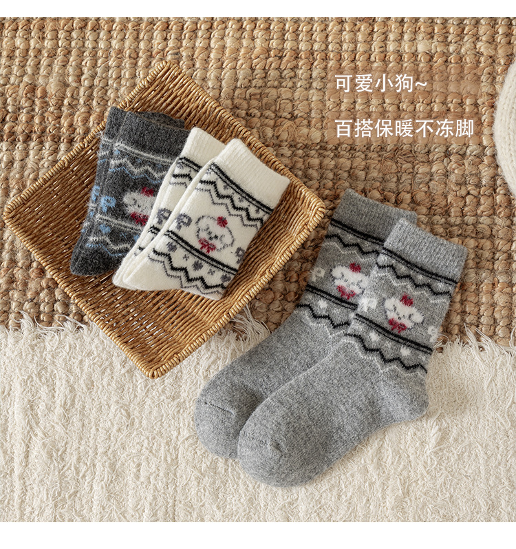 儿童袜子秋冬季加厚保暖羊毛袜儿童韩版卡通小狗冬款羊绒中筒袜详情9