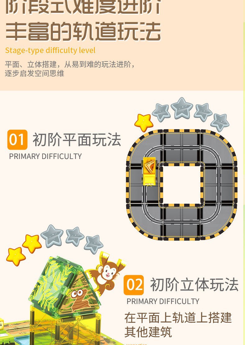 跨境磁力积木强磁电动轨道车城市交通建筑彩窗磁力片儿童益智玩具详情7