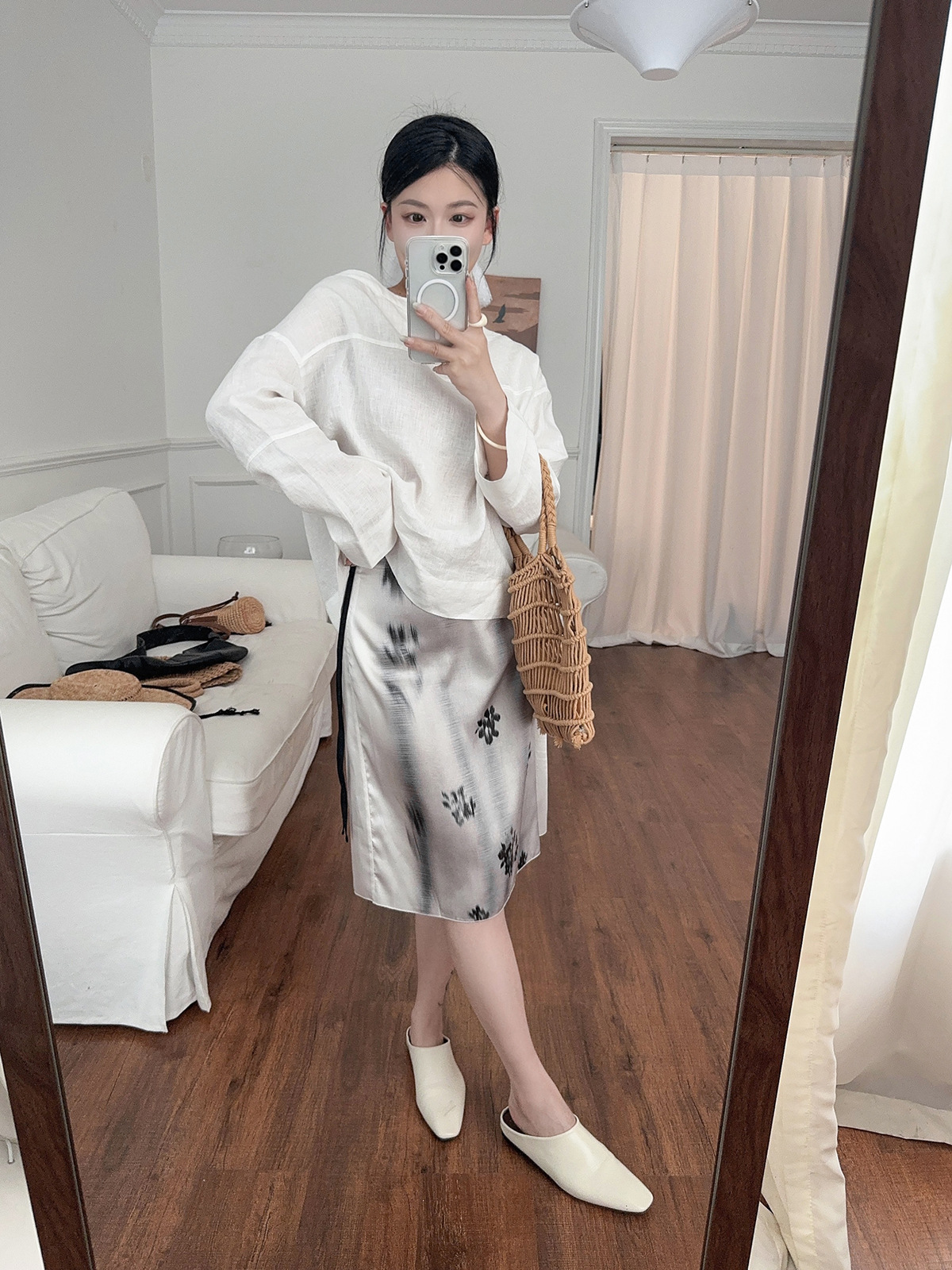 MD25女装新中式优雅晕染印花系结腰身过膝裙半身裙 05217897403详情21