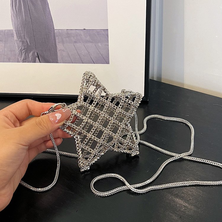 跨境2024夏新款小香风镂空金属星星包晚宴包单肩斜挎气质链条女包详情105