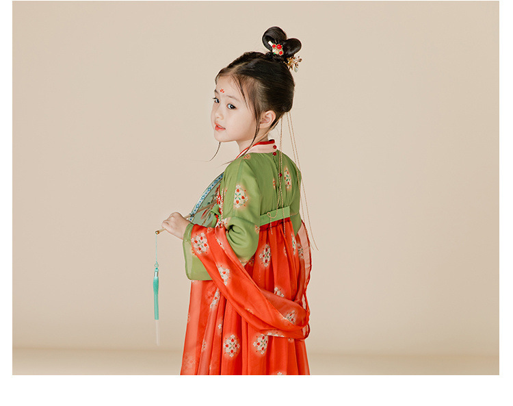 国潮女.童汉服秋中国风复古儒裙超仙连衣裙喜庆女宝敦煌风演出服详情14