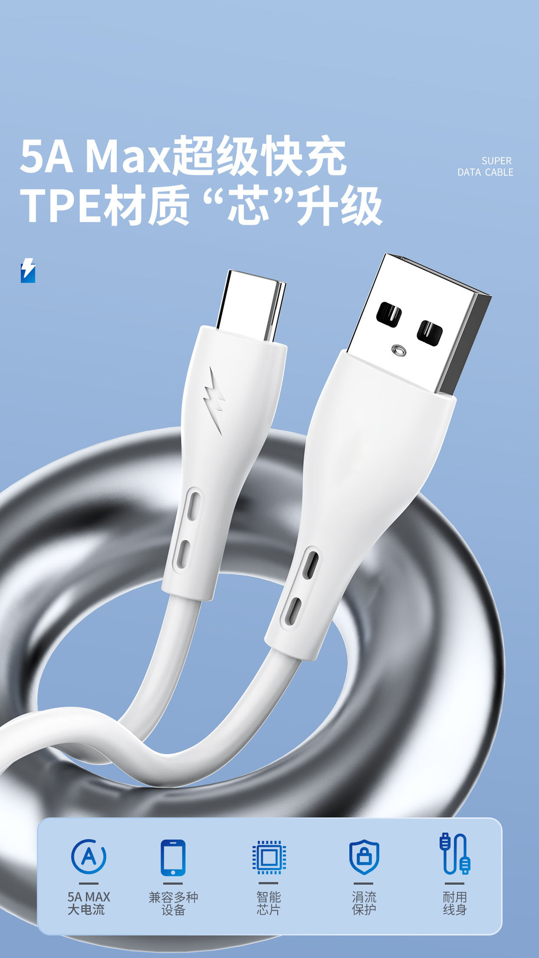 M01 data cable with multiple interfaces is suitable for Apple/Android /Type-c safe fast charging cable wholesale 5A pic 4