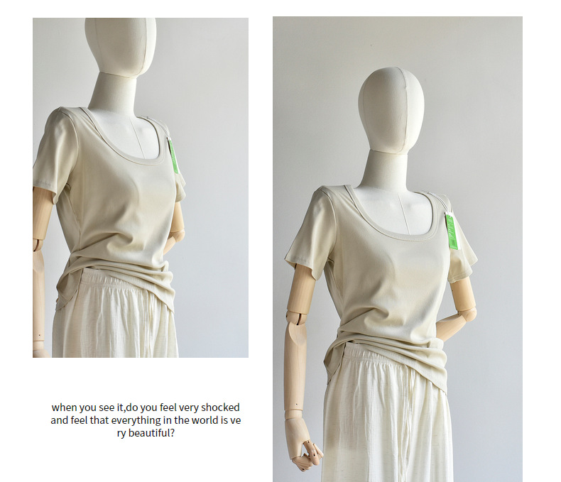 【u 领棉T恤】夏新款女装棉优可丝混纺精品质感大码U 领显瘦T恤女详情31