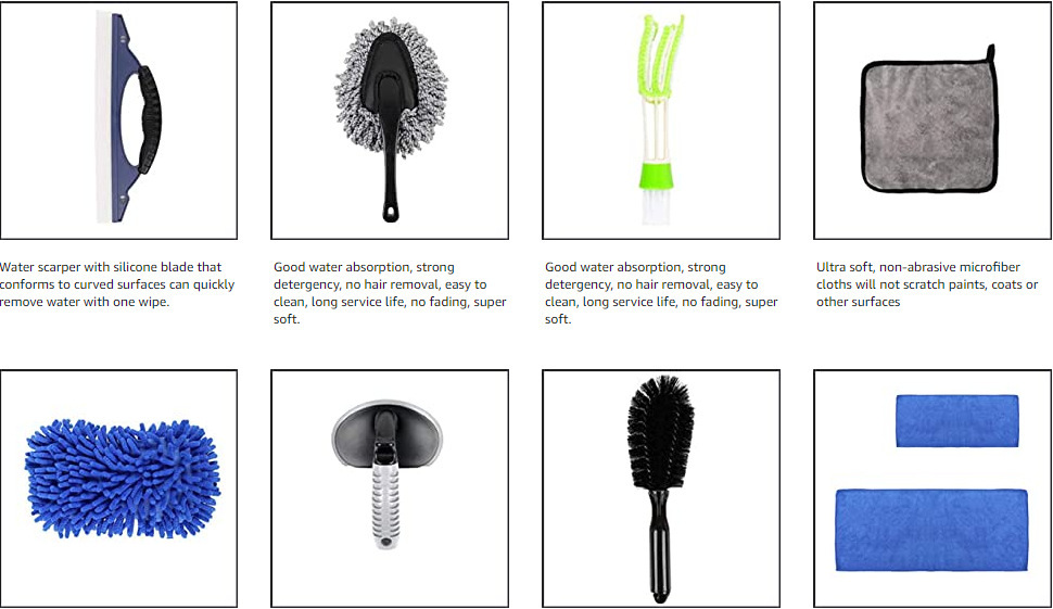 Cross-border source car wash and cleaning set of 10 pieces: car wash sponge, rubber thread, wheel hub brush, glass scraper, car wash brush pic 4