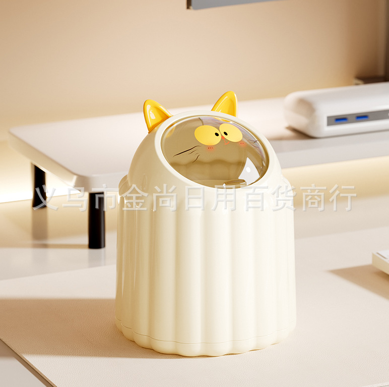 Maneki Neko Little Devil Desktop Trash can, cute press-type desktop sealed bucket with lid, home bedroom storage bucket pic 1