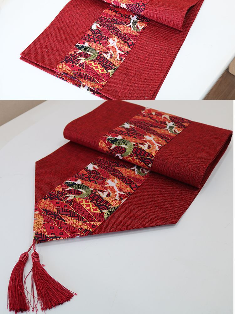 国潮中式结婚礼婚庆桌布艺茶席喜庆红色桌旗新年中国风棉麻复古长条巾详情9