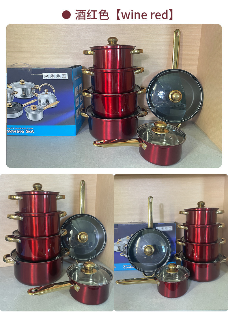 不锈钢12件锅具套装外贸跨境奶锅汤锅煎锅组合stainless pots套装详情20