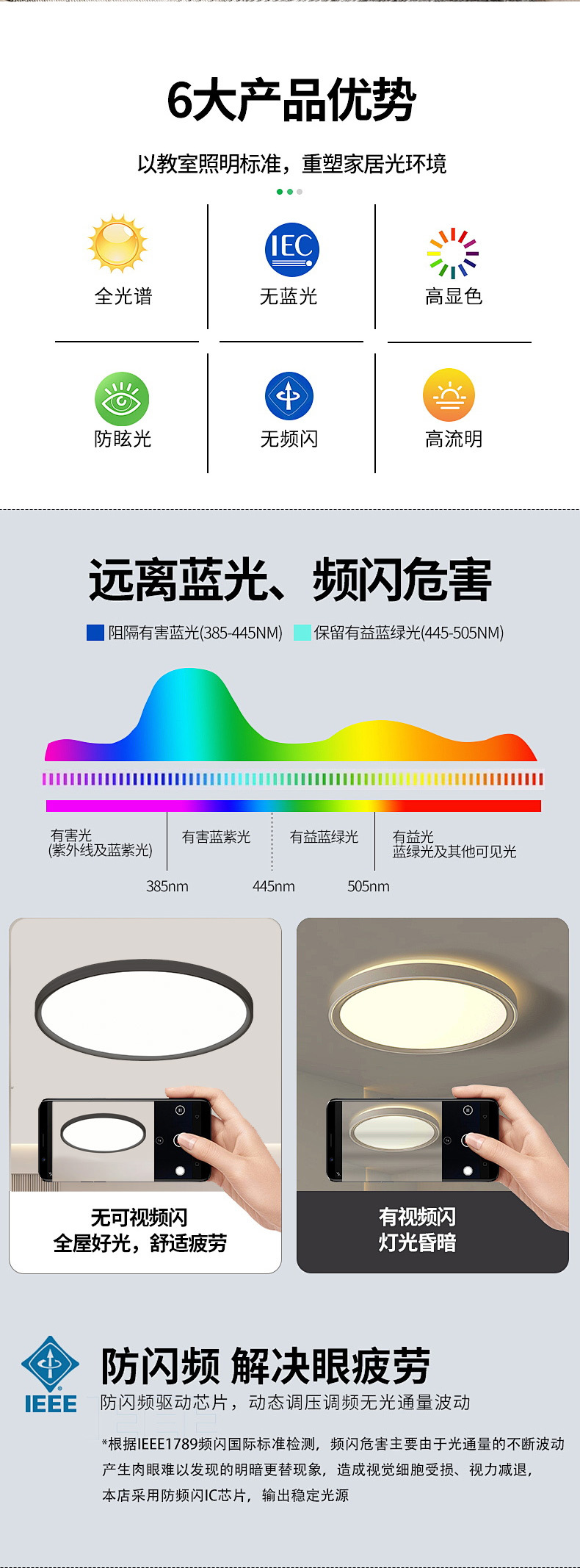 普瑞全光谱98显超薄吸顶灯客厅灯黑客厅大厅主灯 中山家装灯饰详情4