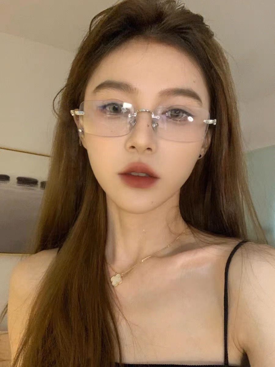 男士气质禁欲系眼镜高冷感商务无边框防蓝光近视镜女超轻网红同款详情5