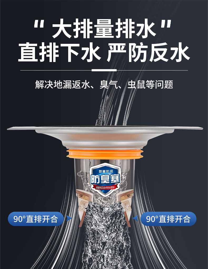 通用卫生间地漏翻新器防臭器浴室下水道防返臭神器不锈钢封闭盖贴详情11