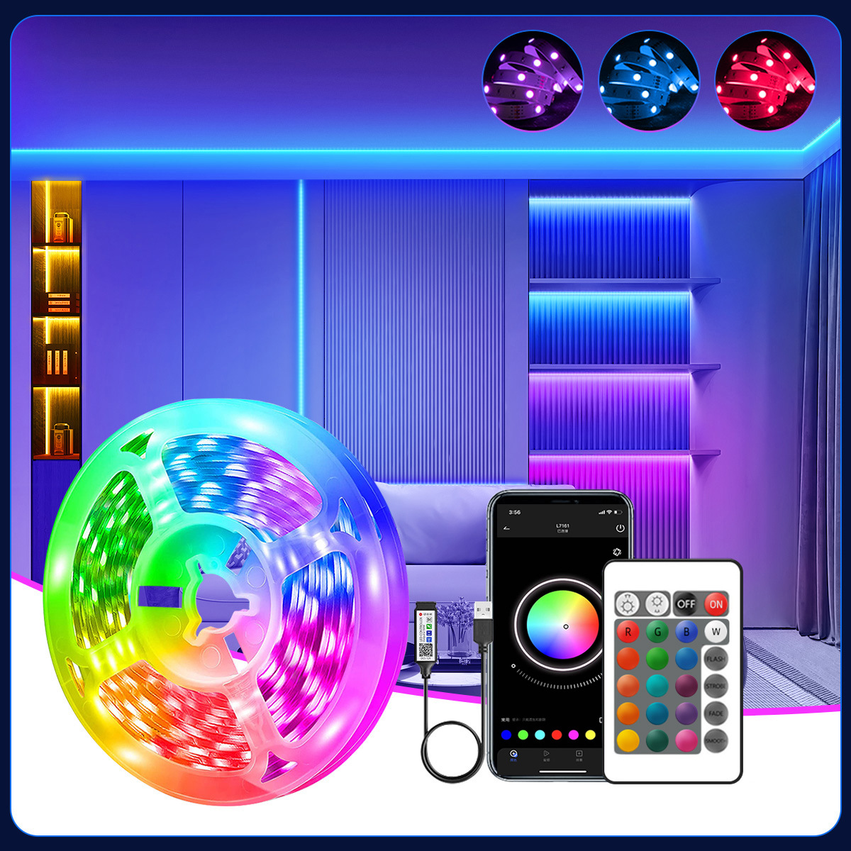 An rgb self-adhesive low-voltage 5v smart LED light strip set for e-sports atmosphere USB light strips that change color along with the music pic 2