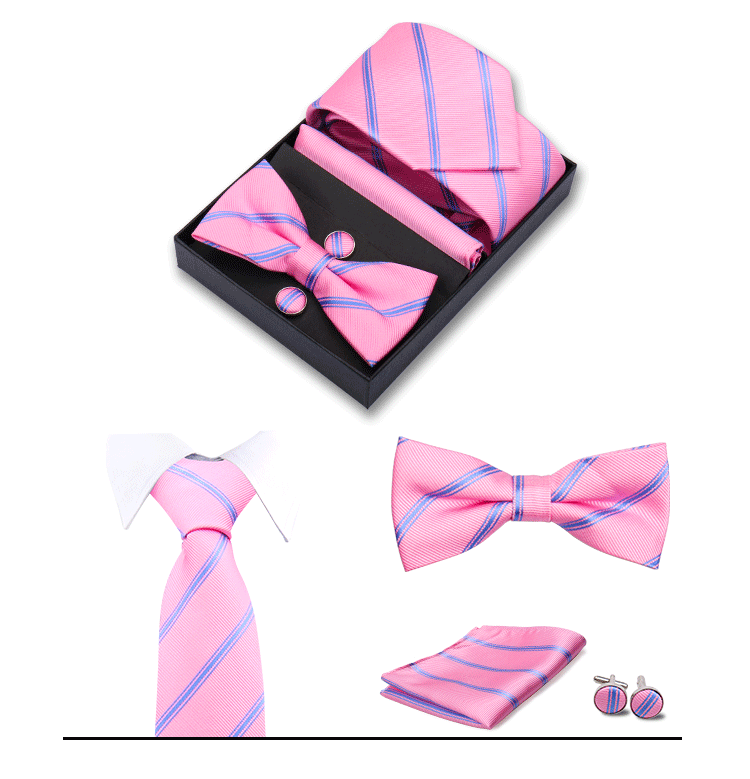 男士商务8cm领带领结口袋巾5件套礼盒装婚礼宴会条纹黑色手打领带详情24