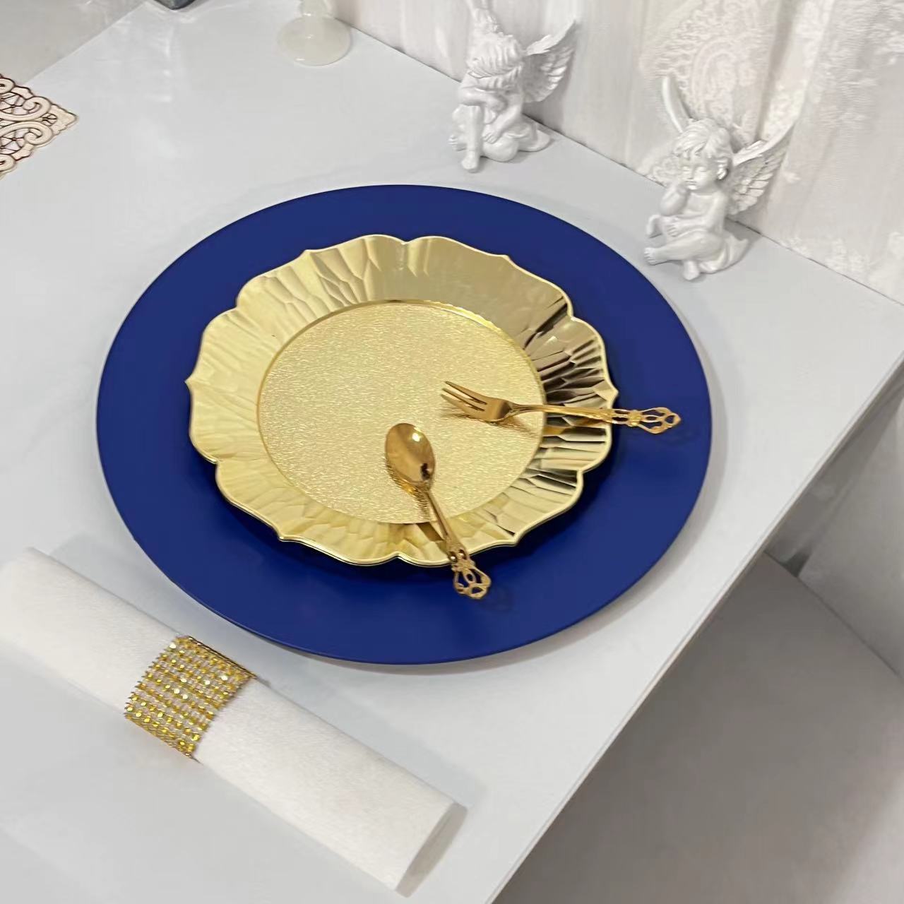 外贸透明婚礼酒店派对喷漆工艺装饰塑料深果盘金闪闪大果盘圆形详情1