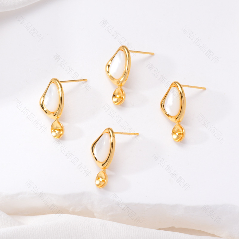 S925 Silver Needle Pearl Stud Earrings, micro-inlaid natural white shell butterfly semi-finished earrings, hollow base diy accessories pic 6