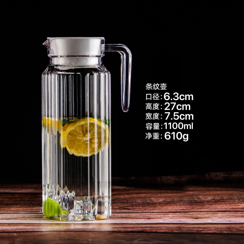 批发玻璃冷水壶 带盖透明条纹壶带盖透明八角壶1.1L详情2