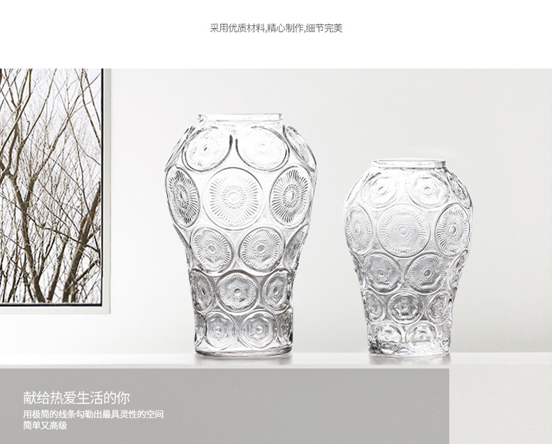 ins风透明樱花纹玻璃花瓶鲜花水培仿真花插花客厅法式桌面装饰摆详情10