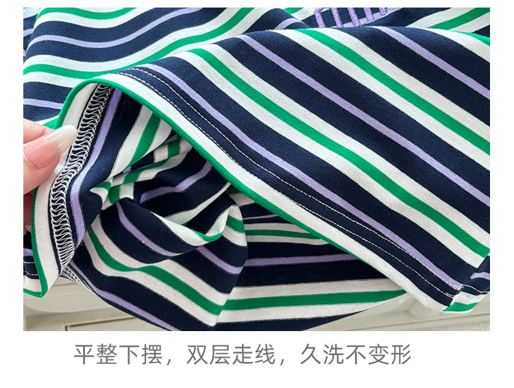 Summer new striped versatile men's and girls' short-sleeved trendy children's casual T-shirt, breathable, comfortable and loose version pic 13