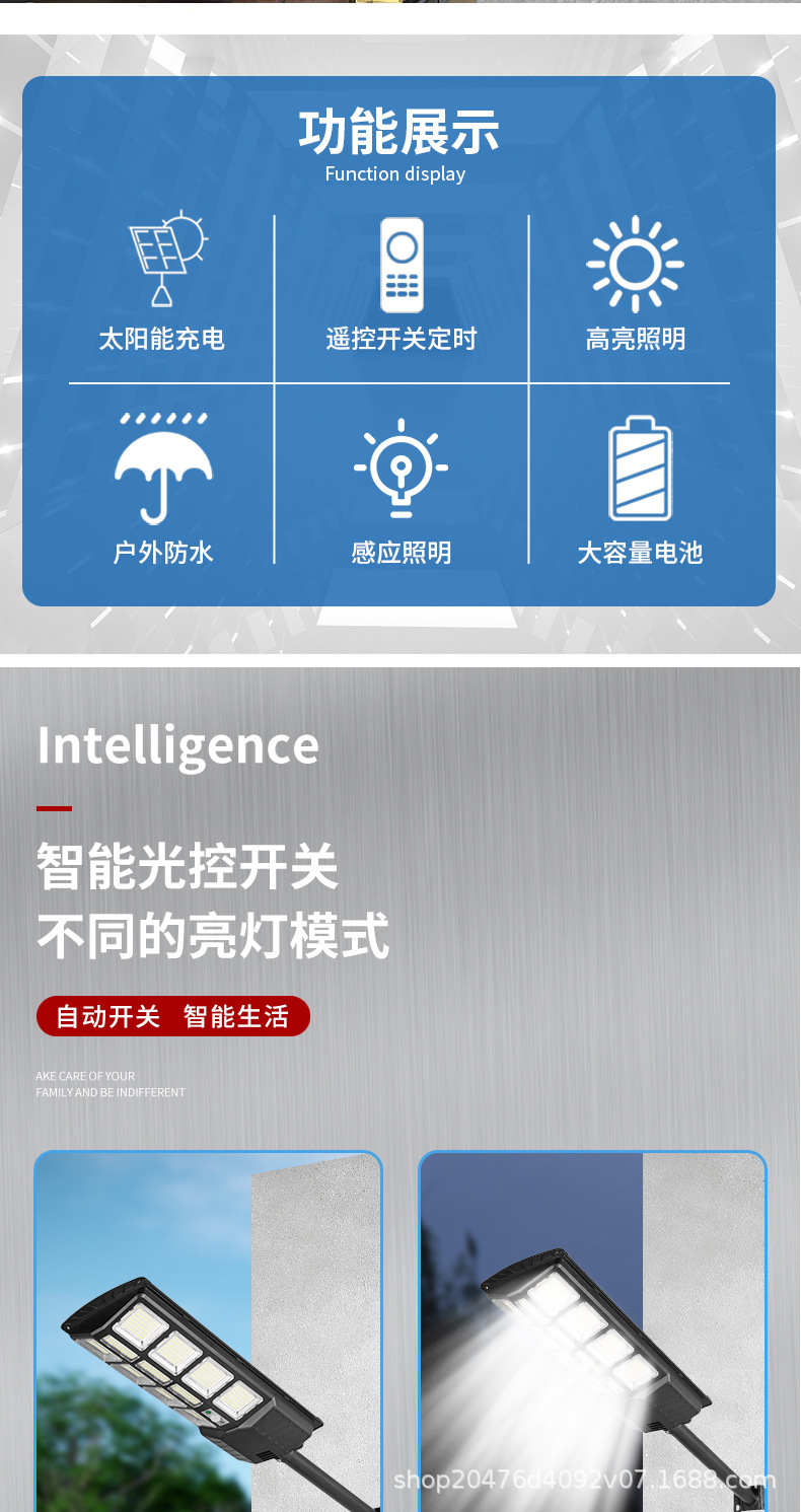 Ultra-bright high-power solar outdoor led street lamps for foreign trade export, three-sided screen 360° light-emitting integrated wall lamps pic 7