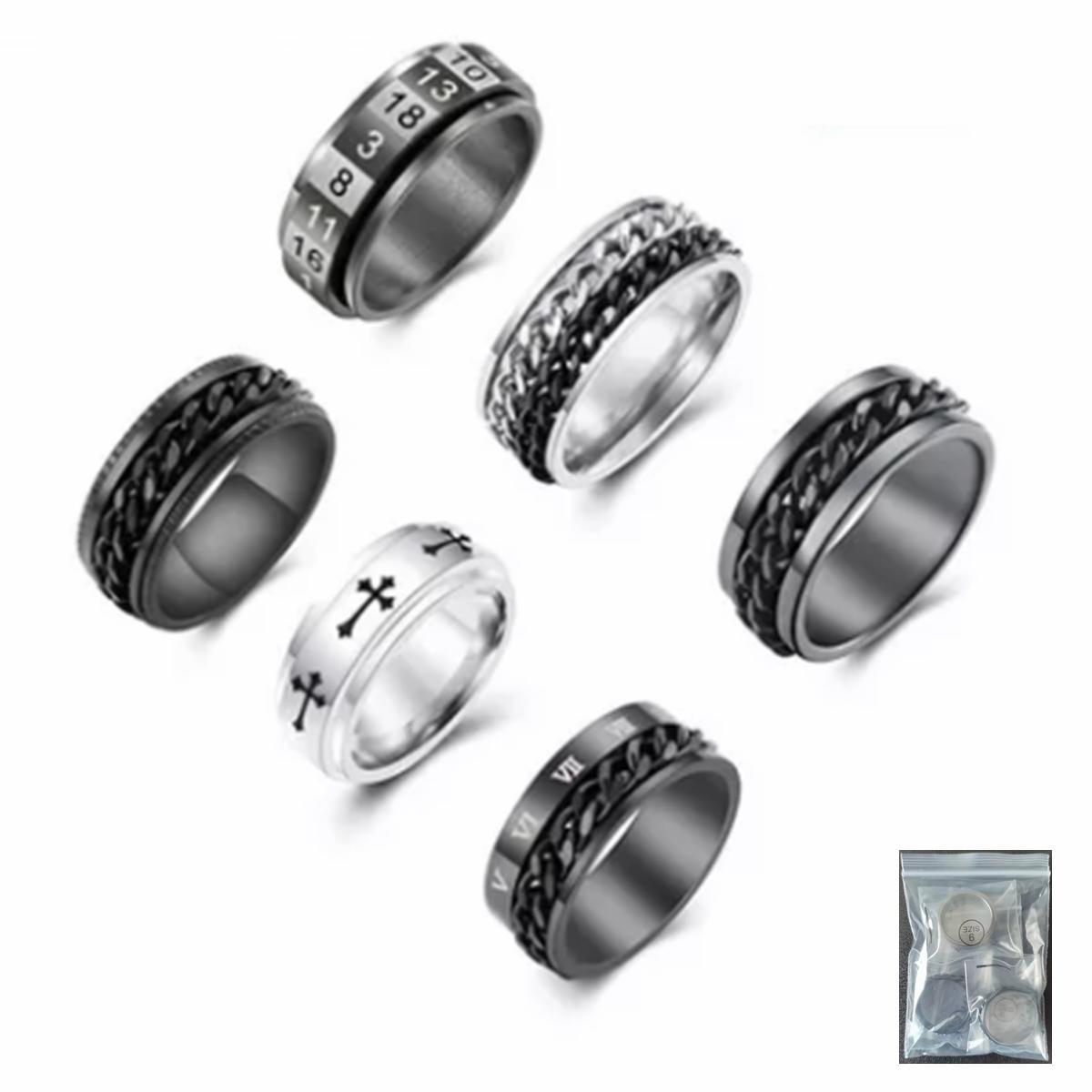 Wholesale of new 6-piece sets of jewelry from Amazon in Japan and South Korea, including chain-rotating titanium steel rings and stress-relieving rotating hand rings pic 2