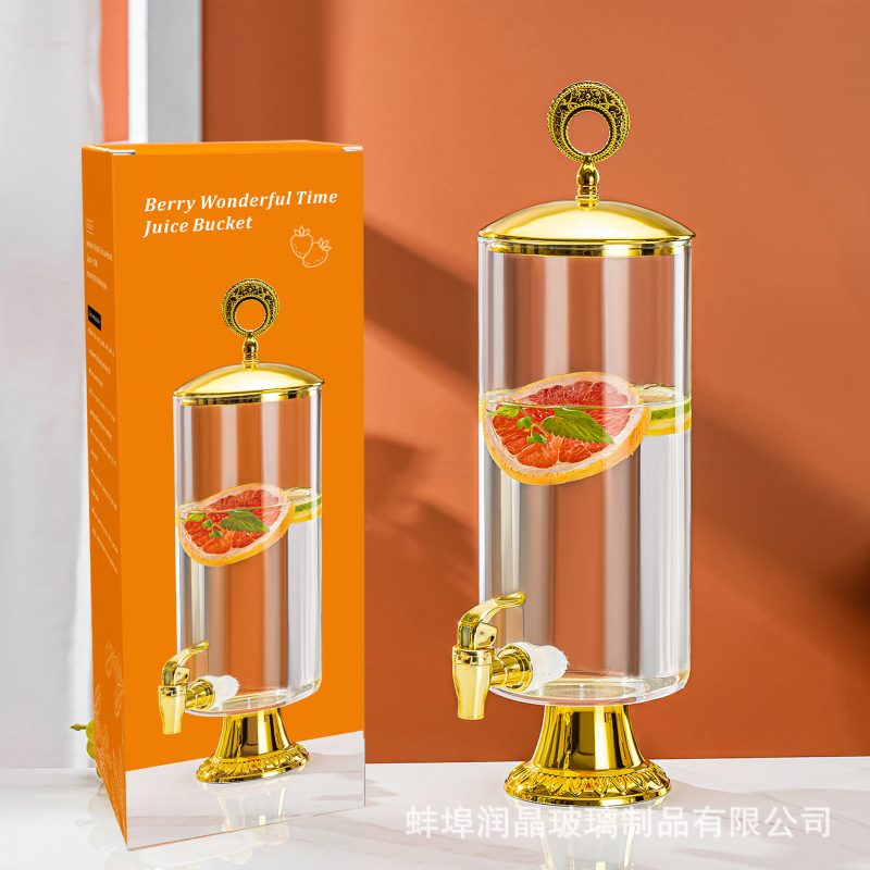新款玻璃果汁桶家用大容量加厚泡酒啤酒冷水壶人工吹制柠檬可乐储水容器详情1