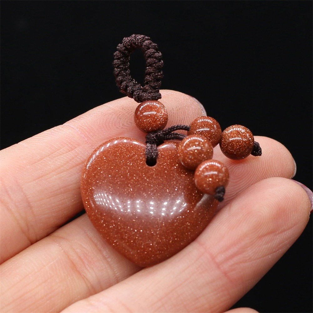 Natural stone heart-shaped semi-precious stone keychain DIY accessory heart-shaped keychain fashion dress accessory chain pic 34
