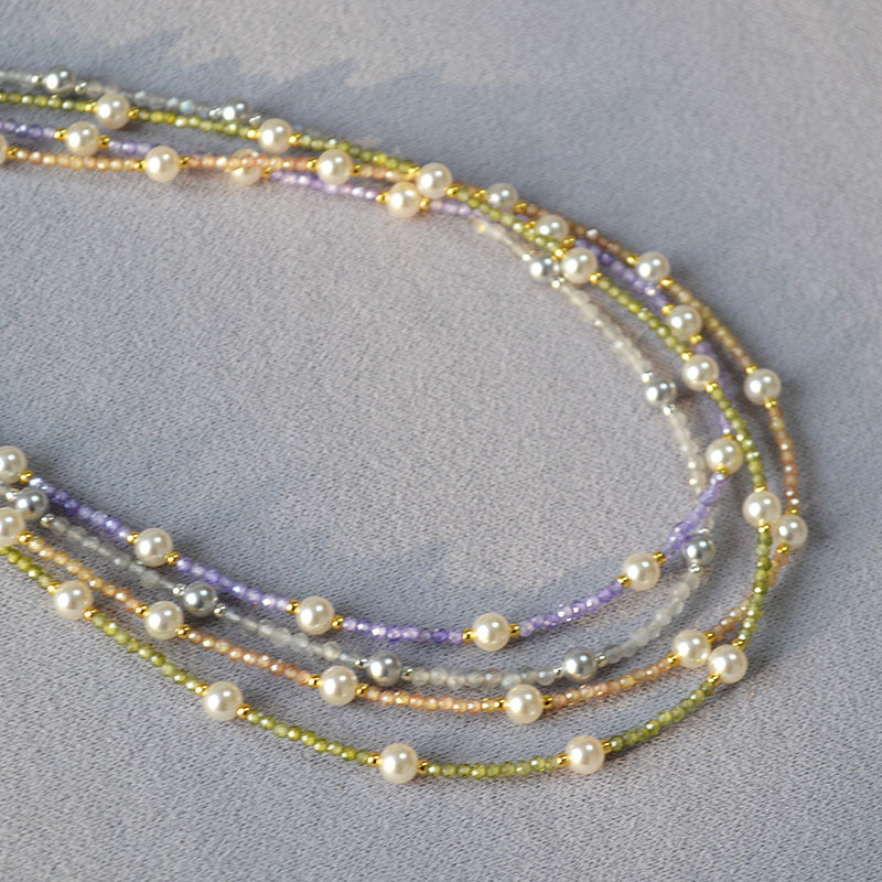 日韩小众设计闪亮彩色锆石满天星珍珠清新甜美高级感项链锁骨链女详情3