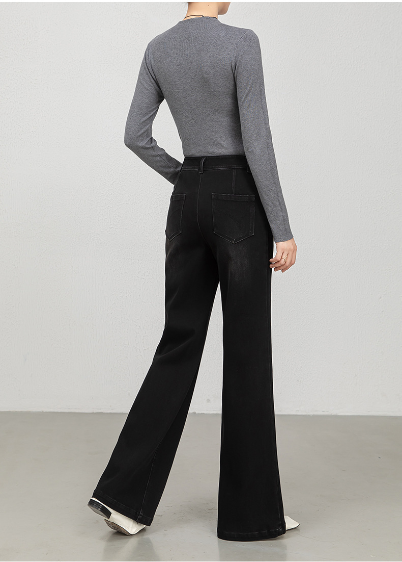 花千瓣高腰微喇牛仔裤女2025秋季新款四面弹宽松显瘦筒喇长裤8197详情28