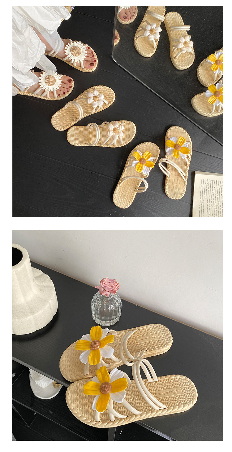 新款时尚花朵女鞋夏季草编拖鞋民族风罗马鞋沙滩一字拖两穿鞋凉鞋详情15