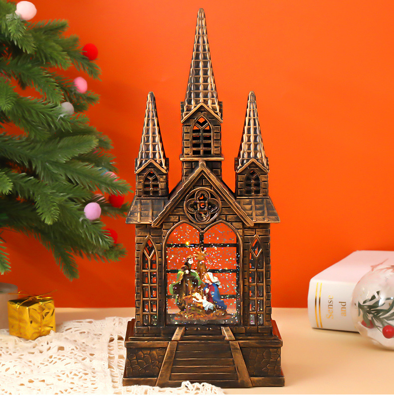 新款仿古亚克力三顶教堂音乐盒欧美跨境圣诞节氛围布置摆件装饰品详情15