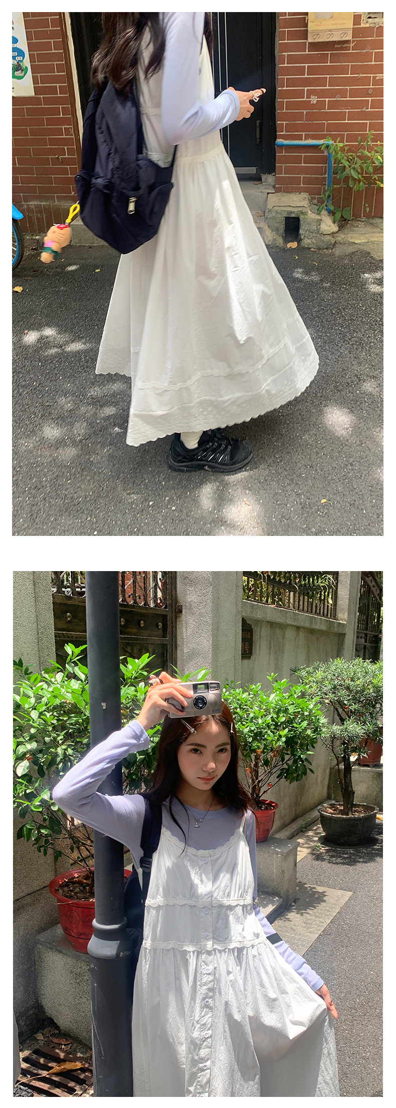 黄峥法式高腰花边吊带连衣裙女2024早秋宽松显瘦无袖长裙143LH576详情10
