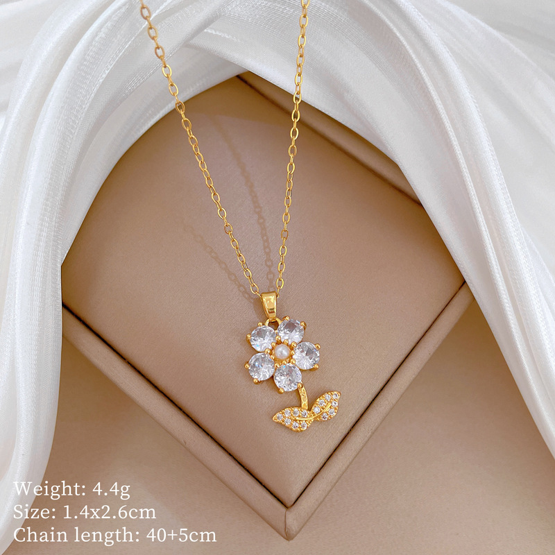 【钛钢】铜微镶爱心时尚轻奢气质华丽满钻项链女百搭锁骨链钛钢详情11