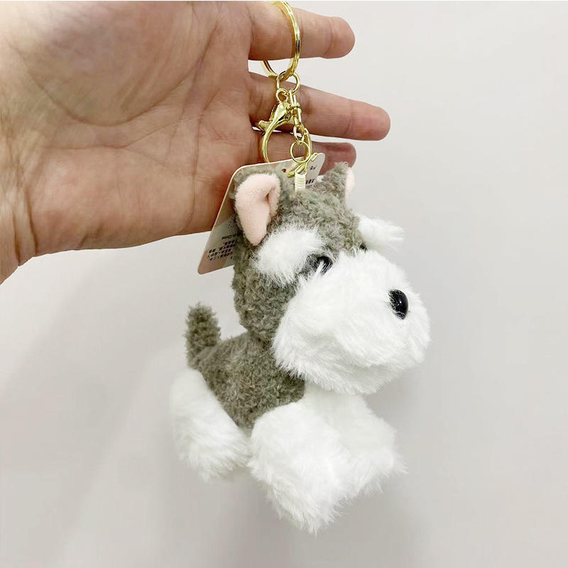 Cute plush Schnauzer dog keychain plush toy, schoolbag pendant, claw machine doll, birthday gift pic 3