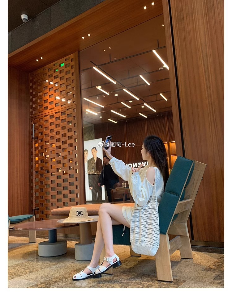 葡萄妈同款~罗马风编织设计方头镂空包头软面小粗跟凉鞋女夏详情19