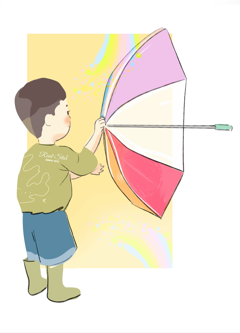 儿童新款彩虹伞全纤维防摔无开关推拉式手动七彩雨伞现货批发详情6