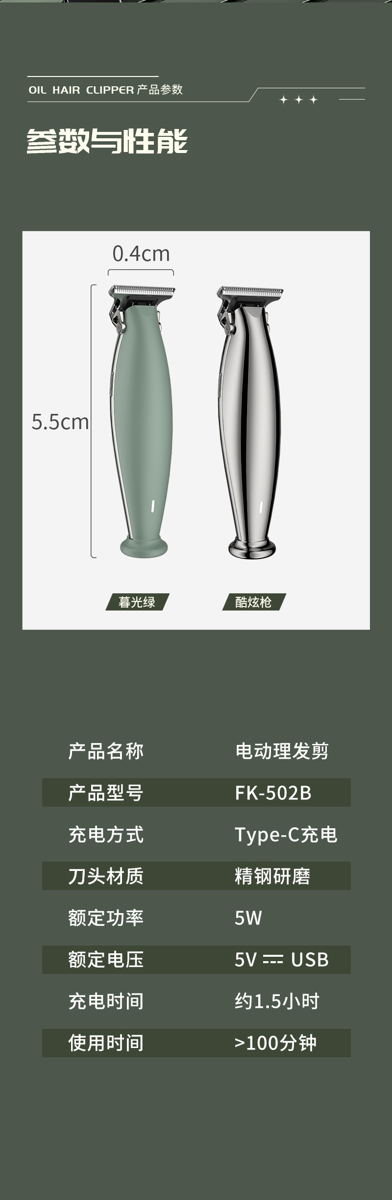 跨境新款电动理发器专业雕刻油头快充TYPE-C发廊家用电推剪厂家电推剪个护电器详情13