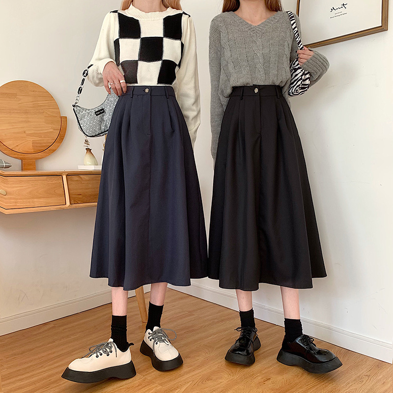 The new Korean-style slimming MIDI skirt for women in the 2022 autumn and winter season is in vogue with A large swing A-line skirt trend pic 10