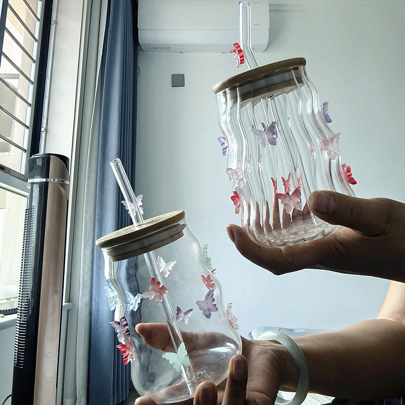 Bow-shaped high borosilicate glass cup, iced Americano latte coffee cup, chubby breakfast milk cloud glass cup pic 10