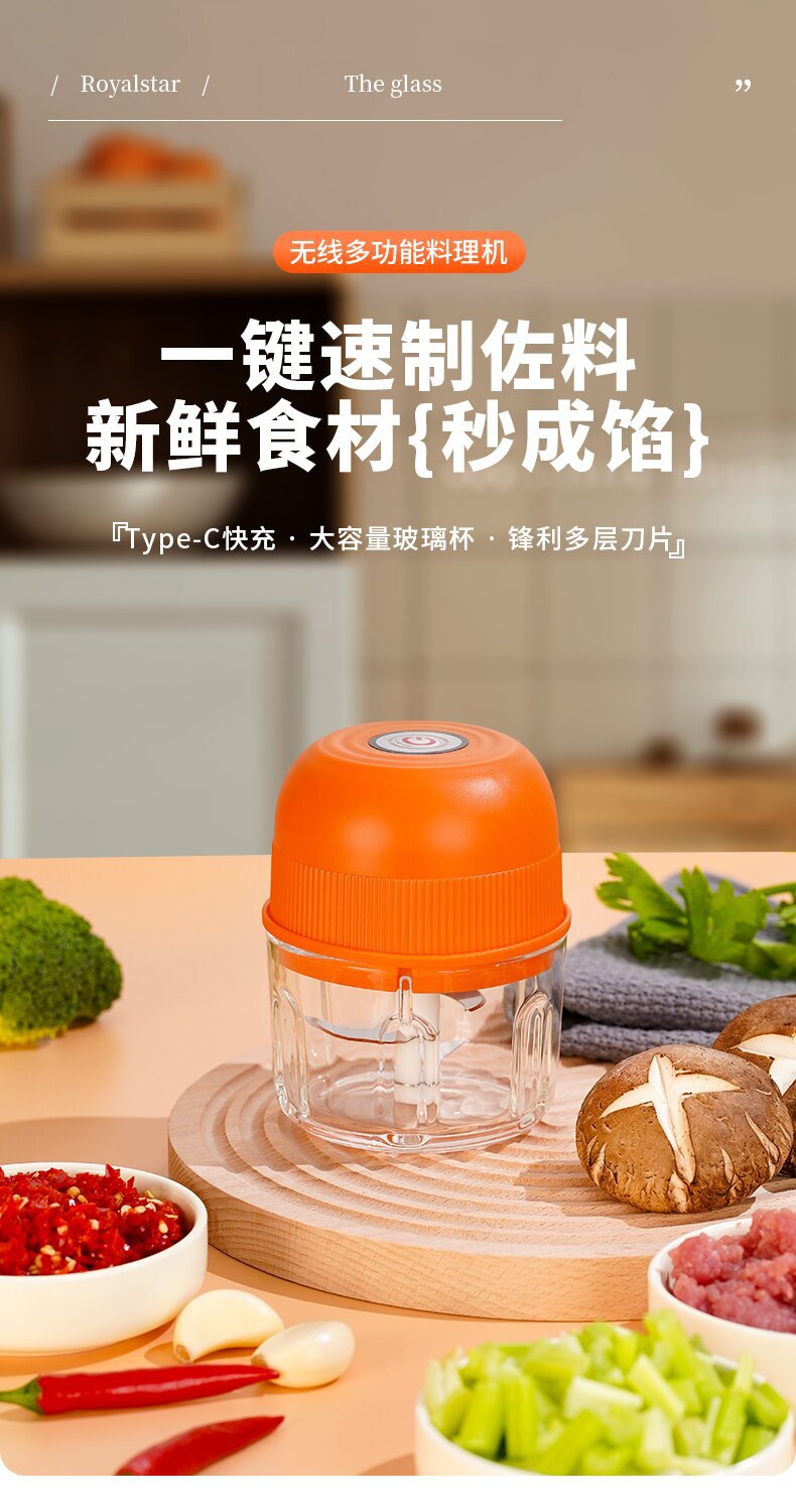 JL7002迷你电动捣蒜器绞肉器Type-c充电辅食料理机无线打蒜泥神器详情1