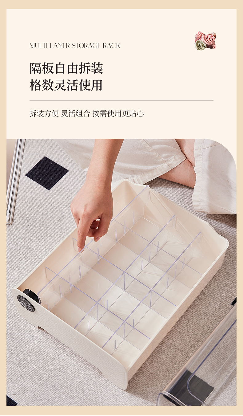 防尘多功能收纳箱带香薰宿舍家用衣柜三合一文胸袜子抽屉式整理盒详情10