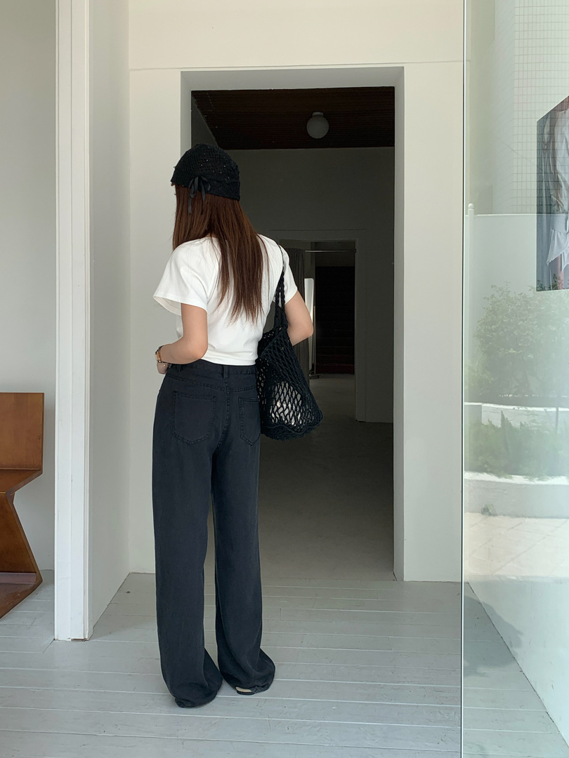 GAGD Tencel cool-feel washed wide-leg jeans for petite women, summer comfortable straight-leg slimming denim pants pic 15