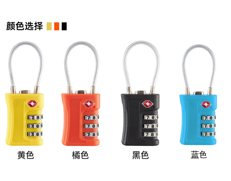 Customs lock, travel luggage, storage cabinet, gym, color-matched steel wire rope, TSA customs password padlock, combination lock pic 6